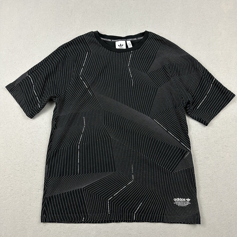 Adidas Shirt Men Medium Black AOP All Over Print Tee Crewneck Pullover M